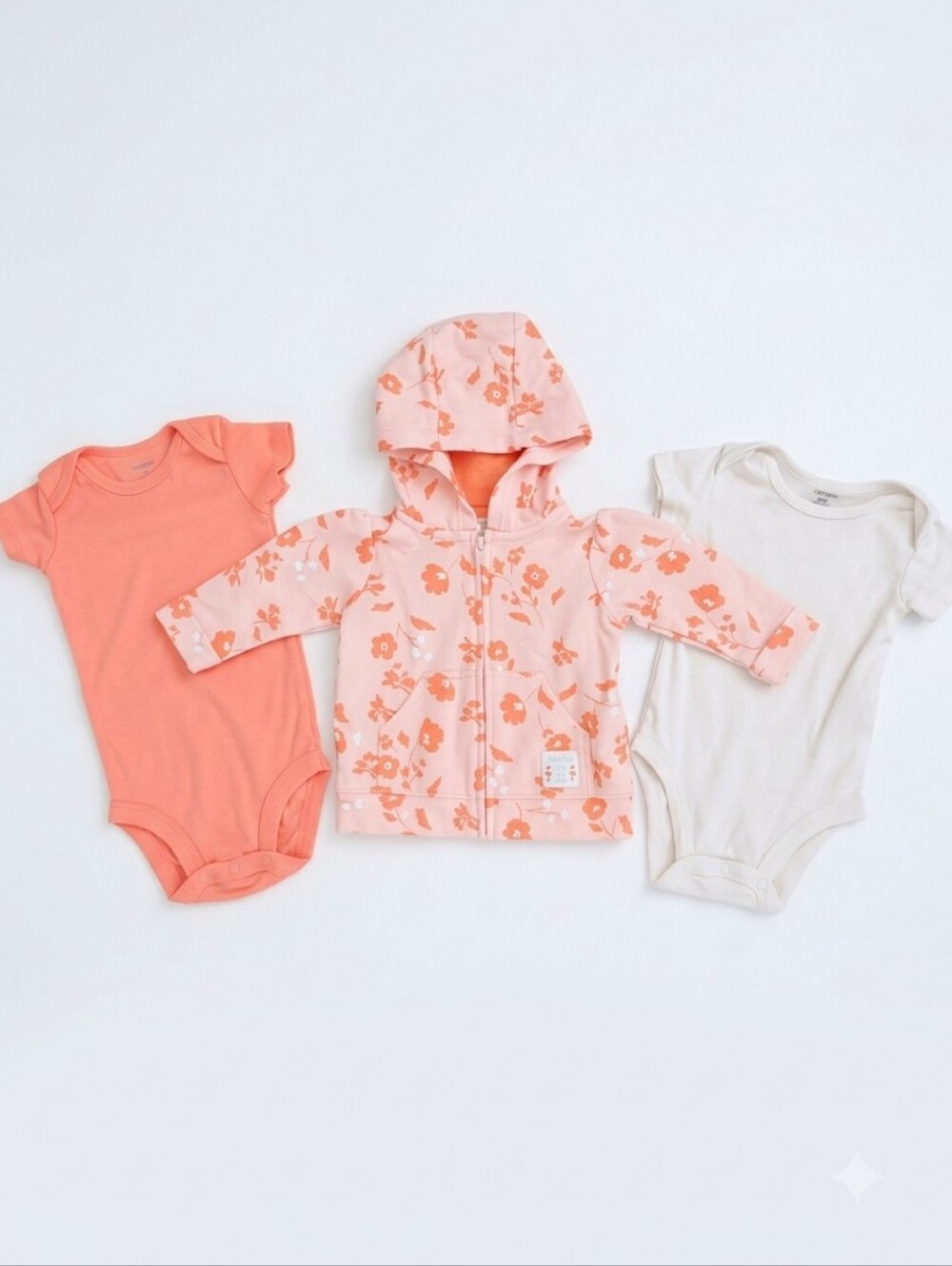 Carter's Baby Girl Coral 3-Piece Zip Hoodie & Bodysuits Layering Bundle 3 Months